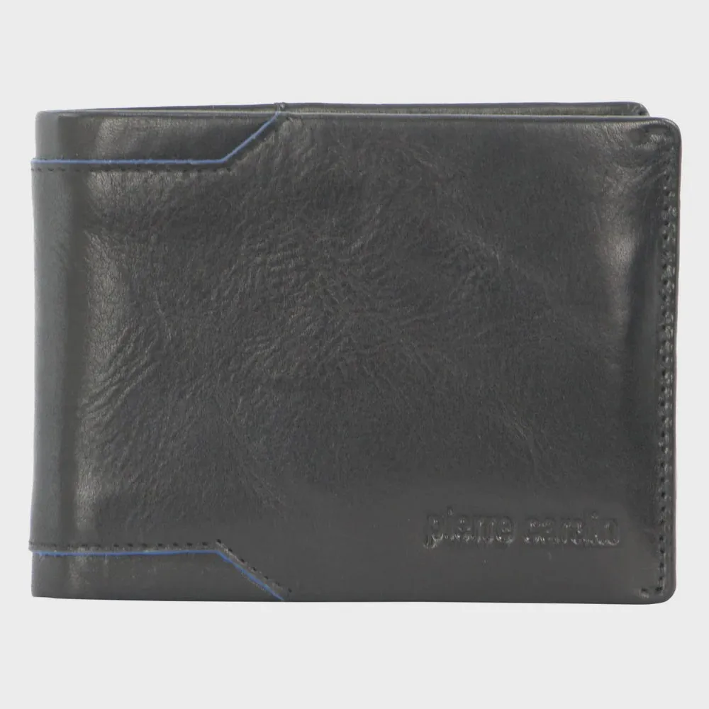 Italian Leather Men's Bifold Wallet: Geo Detailing - Black