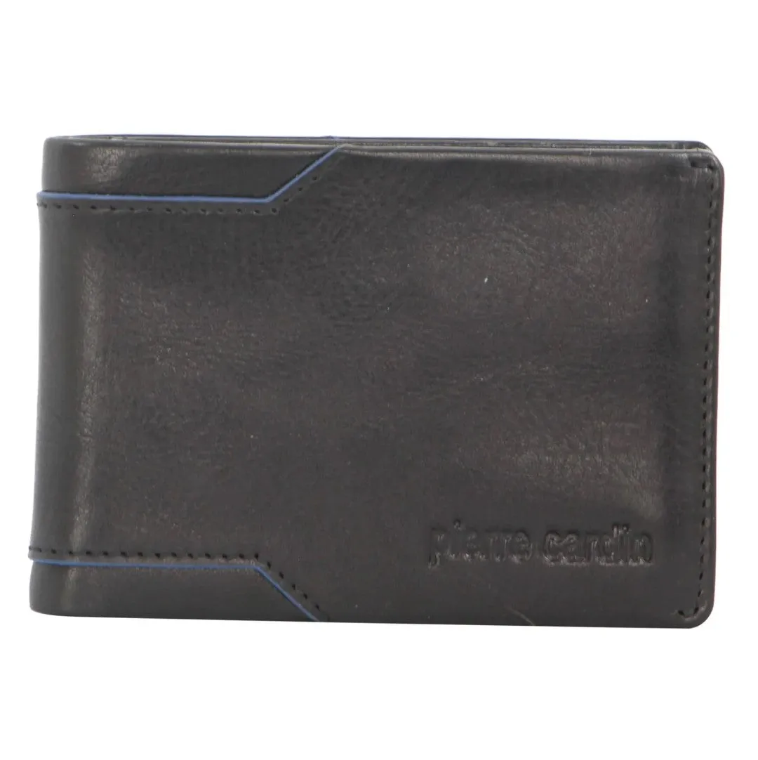 Italian Leather Men's Wallet: Geo Detailing - Black