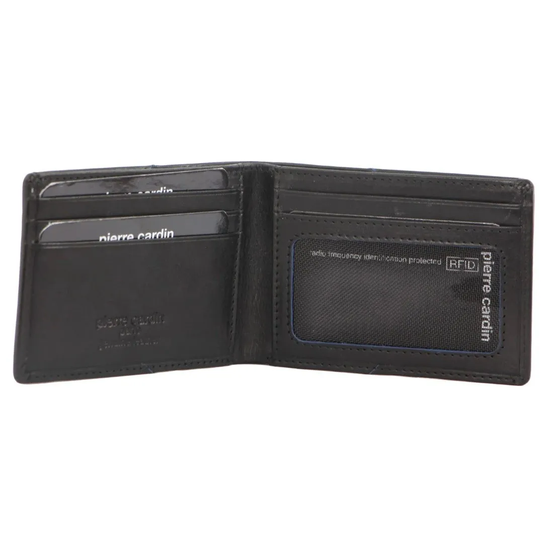 Italian Leather Men's Wallet: Geo Detailing - Black