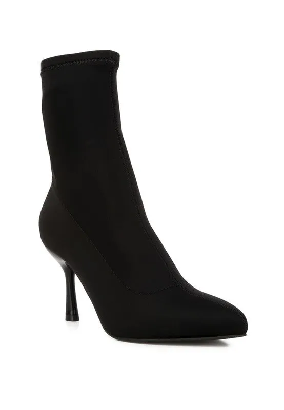 Kimberly Pointed Toe Mid Heel Sock Knit Ankle Boots