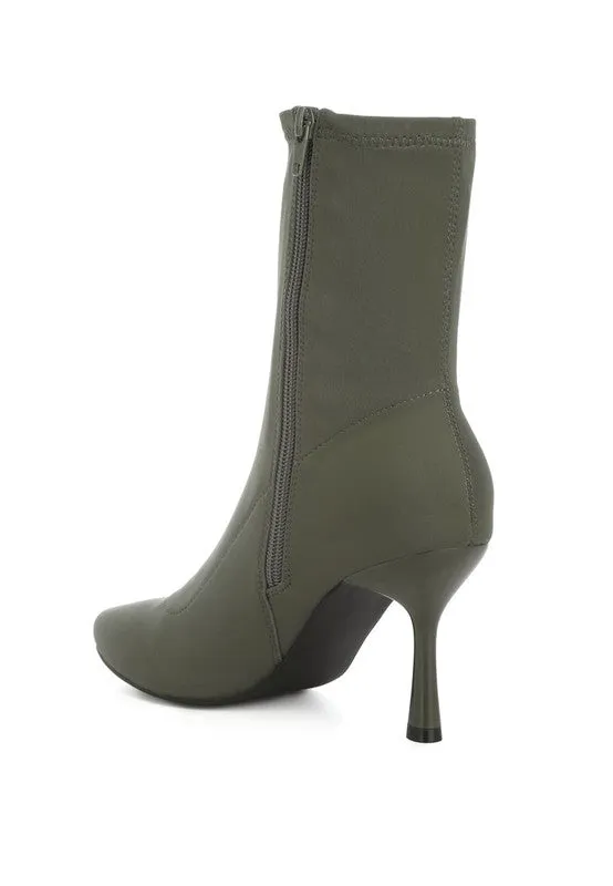 Kimberly Pointed Toe Mid Heel Sock Knit Ankle Boots