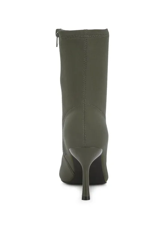 Kimberly Pointed Toe Mid Heel Sock Knit Ankle Boots