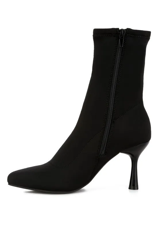 Kimberly Pointed Toe Mid Heel Sock Knit Ankle Boots