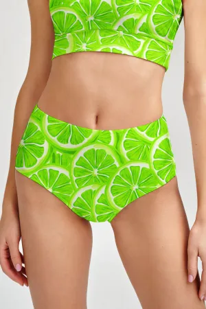 Lime Avenue Cara Green Lemon High-Waist Hipster Bikini Bottom - Women