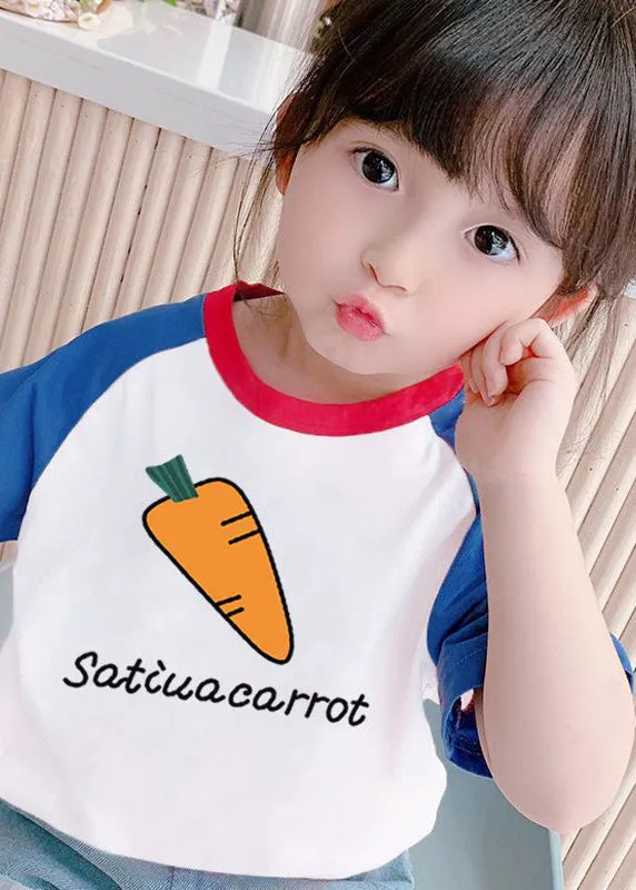 Lovely Pink Purple O-Neck Graphic Print Kids Tops Summer YU1062
