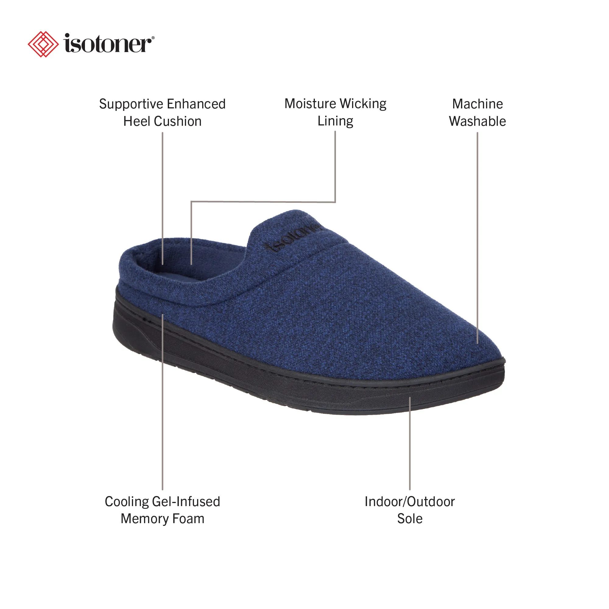 Men's Heathered Knit Brady Clog Slipper with Gel Infused Memory Foam