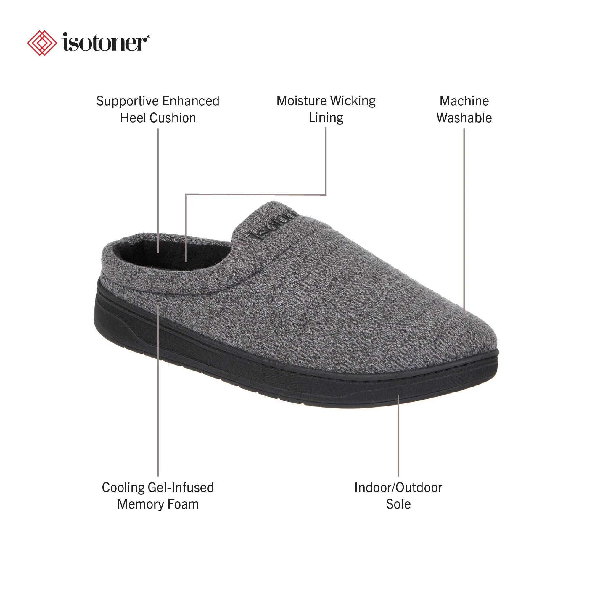 Men's Heathered Knit Brady Clog Slipper with Gel Infused Memory Foam