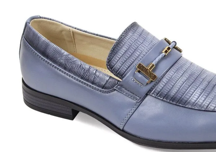 Mens Slate Blue Lizard Print Buckle Dress Loafers Shoes Antonio Cerrelli 7051