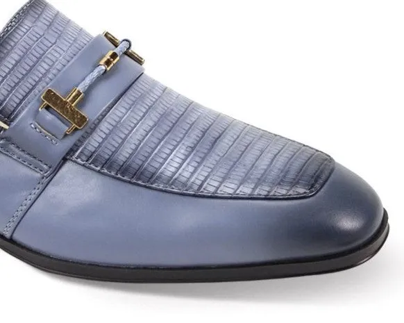 Mens Slate Blue Lizard Print Buckle Dress Loafers Shoes Antonio Cerrelli 7051