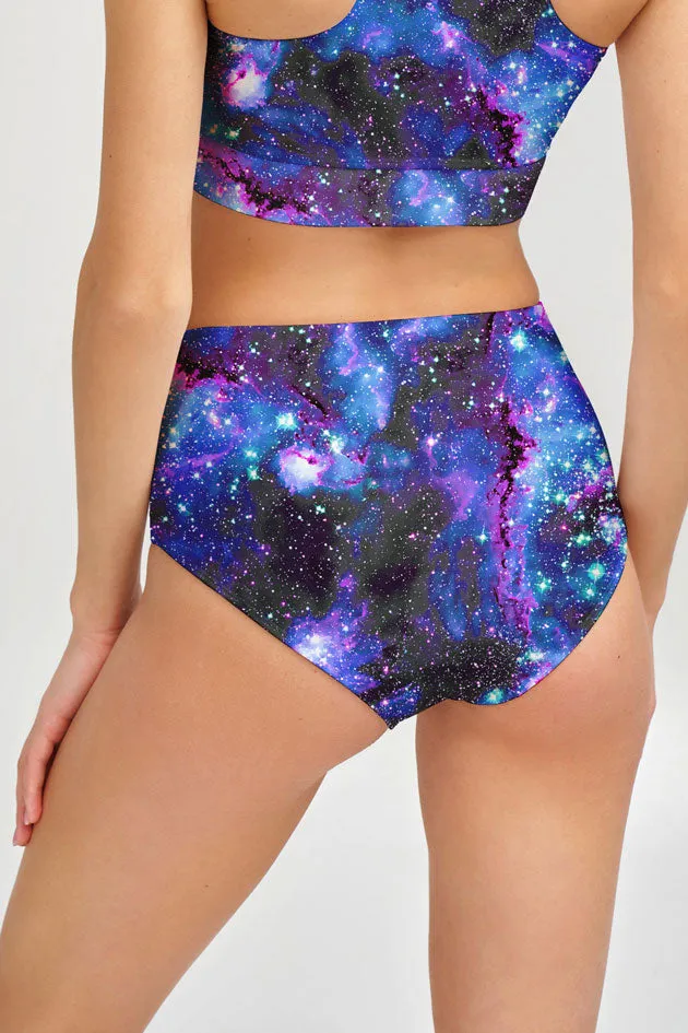 Milky-Way Cara Purple Galaxy High-Waist Hipster Bikini Bottom - Women