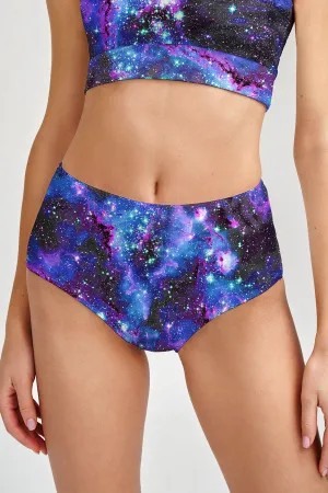 Milky-Way Cara Purple Galaxy High-Waist Hipster Bikini Bottom - Women