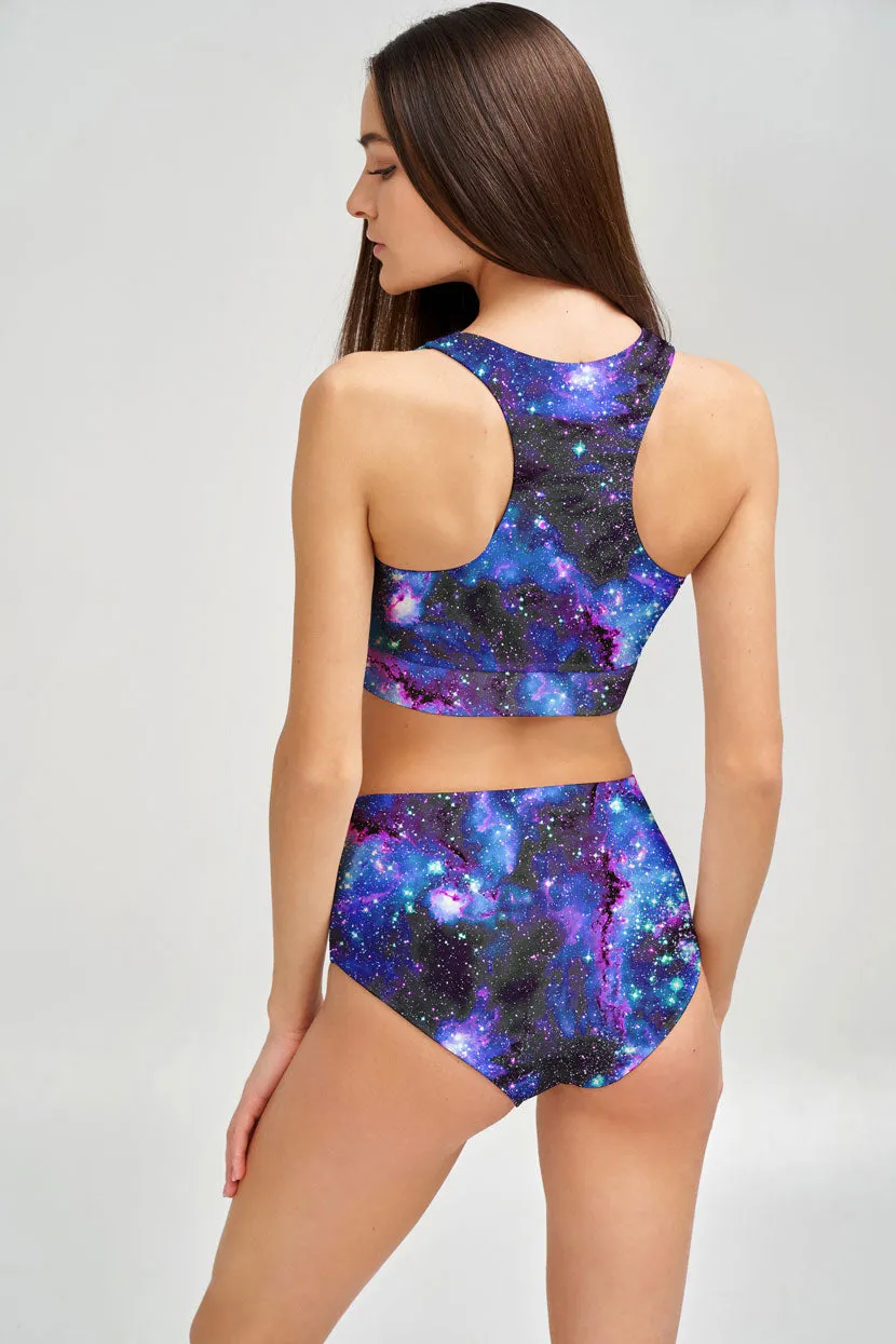 Milky-Way Cara Purple Galaxy High-Waist Hipster Bikini Bottom - Women
