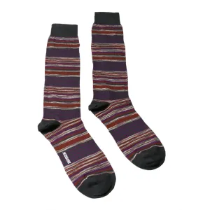 Missoni GM00CMU4658 0001 Gray/Purple Striped Knee Length Socks
