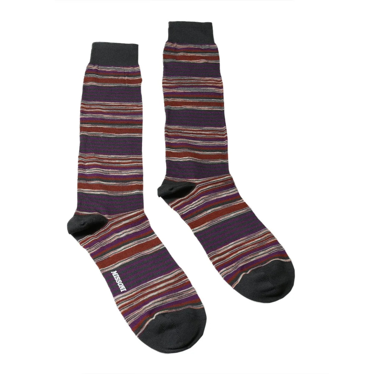 Missoni GM00CMU4658 0001 Gray/Purple Striped Knee Length Socks