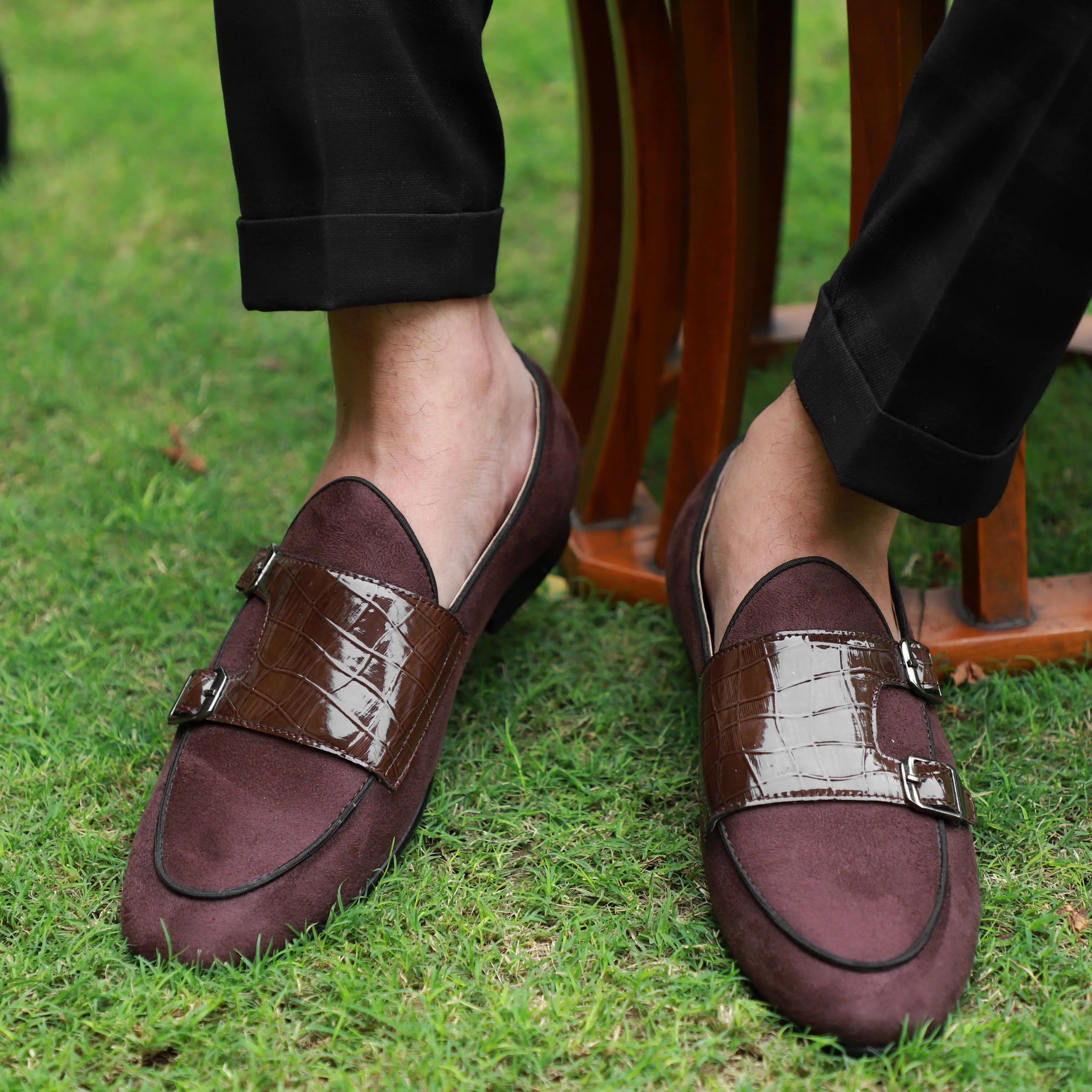 NICHE Brown Croc Suede Belgian Loafer