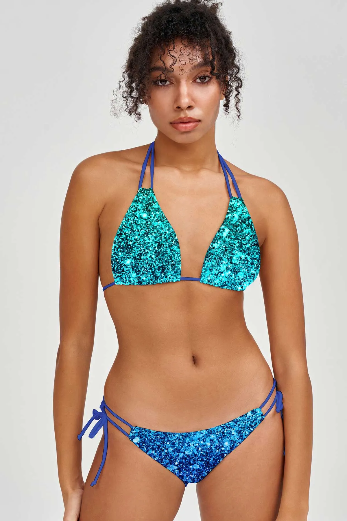 Ocean Drive Sofia Blue Loop Tie Side Hipster Bikini Bottom - Women