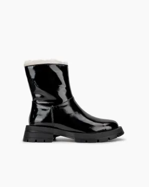 Patent Leather Warm Faux Fur Lined  Ankle Snow Boots