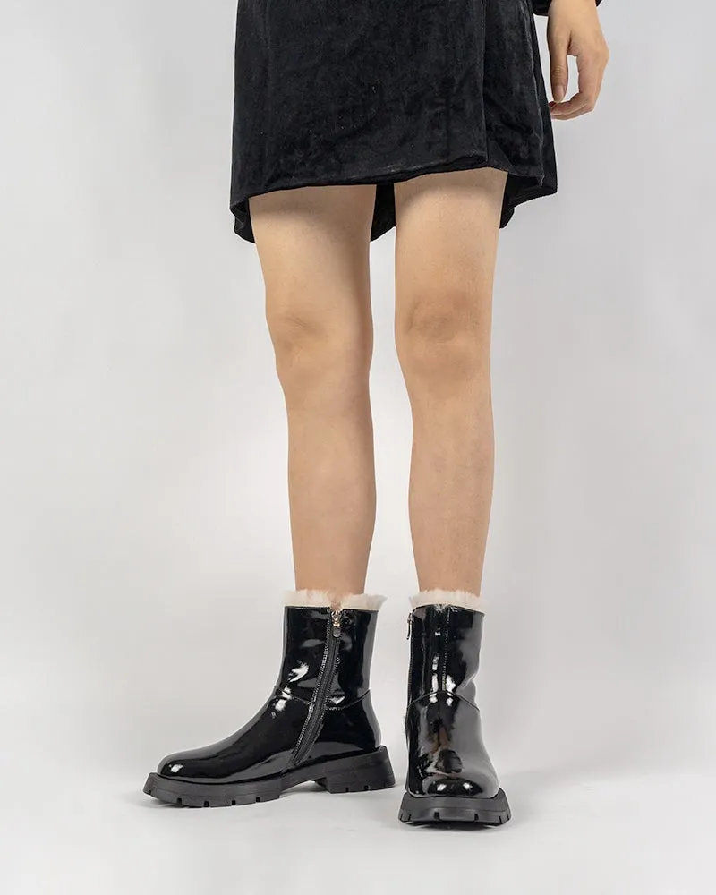 Patent Leather Warm Faux Fur Lined  Ankle Snow Boots