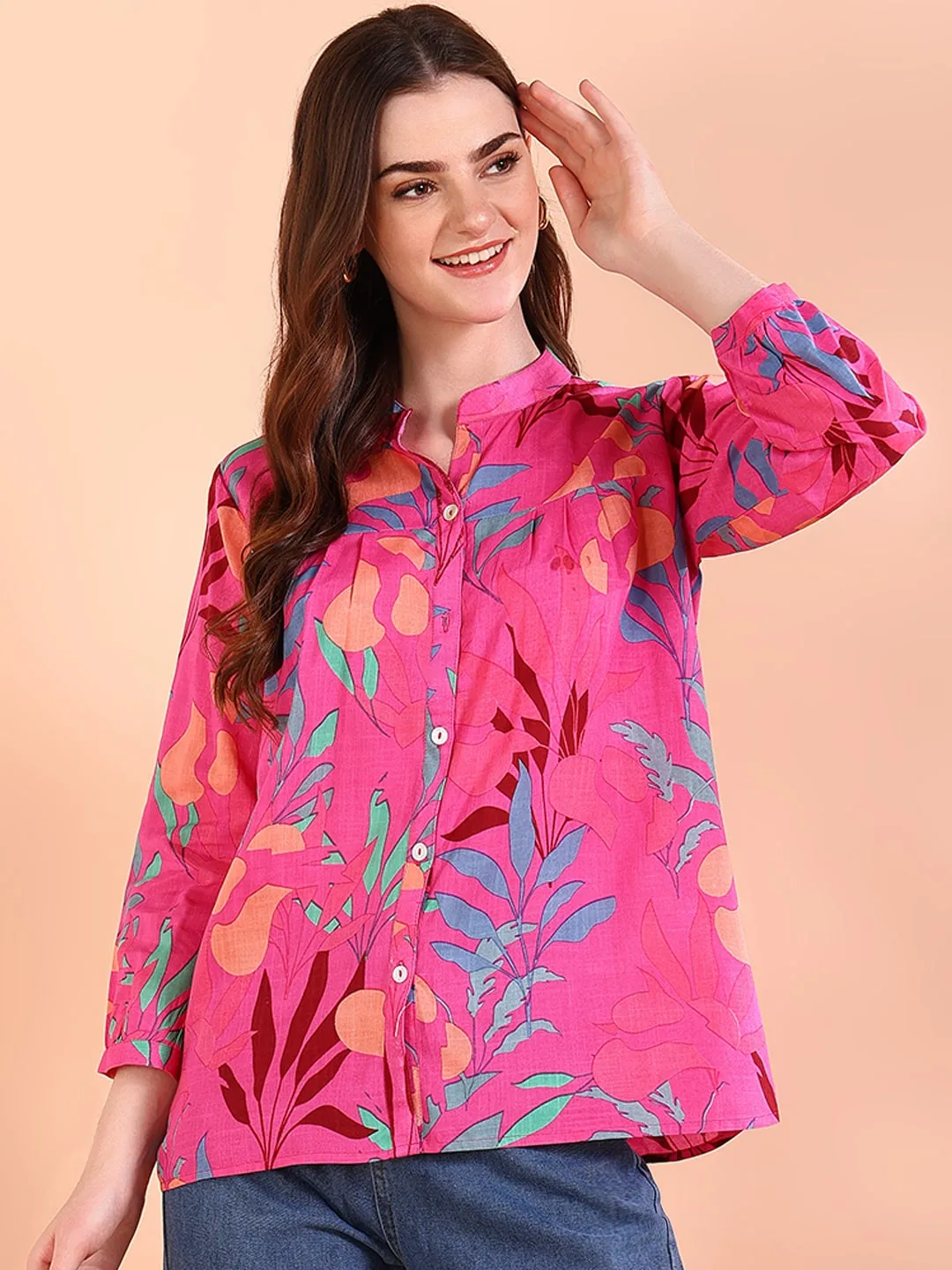 Pink Tie-Dye Crepe Loose Fit Shirt