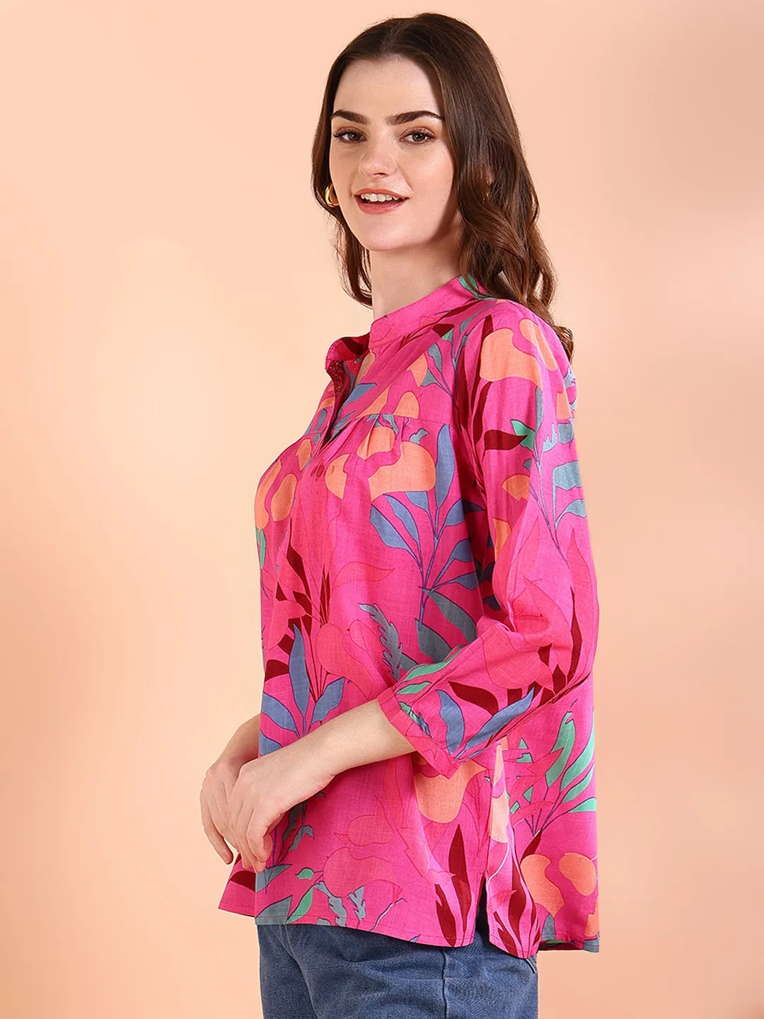 Pink Tie-Dye Crepe Loose Fit Shirt