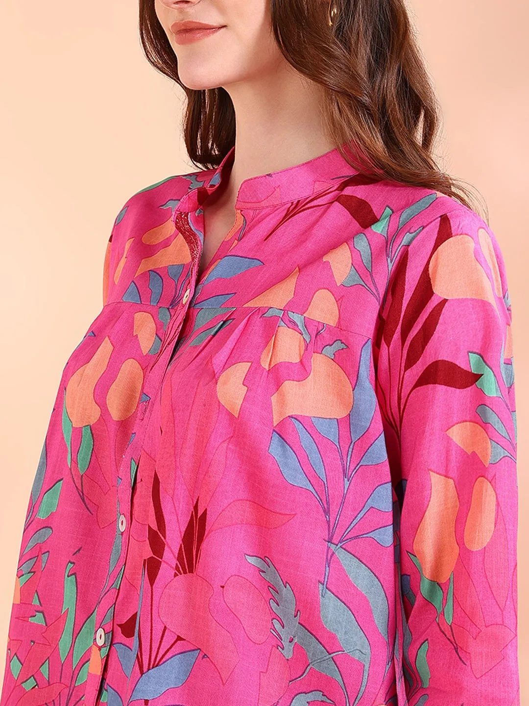 Pink Tie-Dye Crepe Loose Fit Shirt