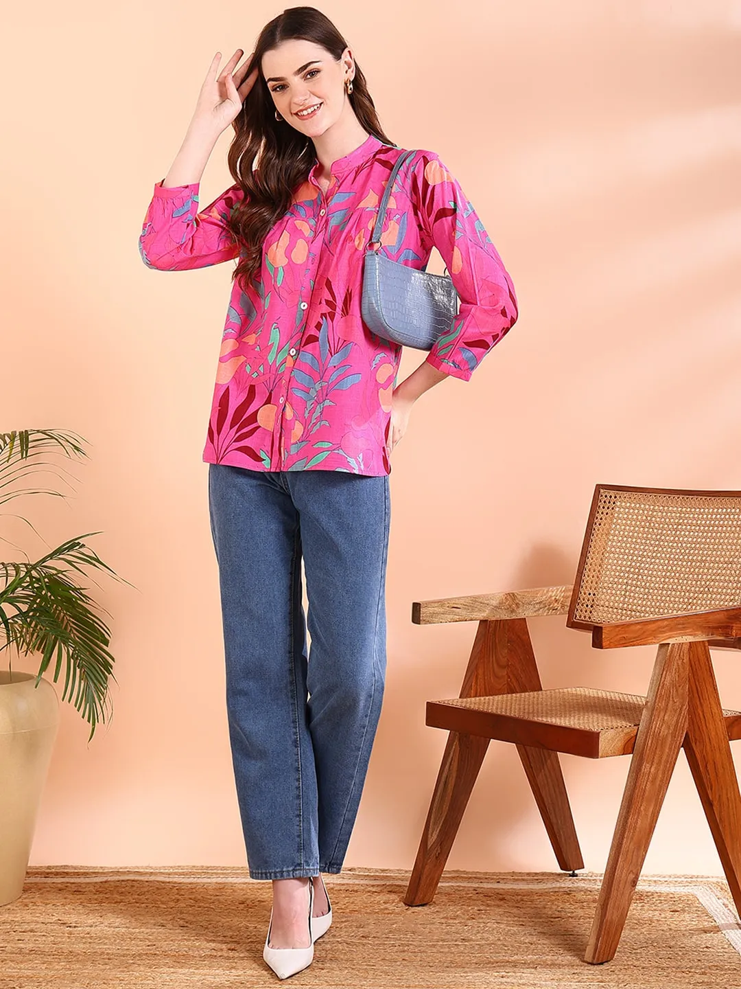 Pink Tie-Dye Crepe Loose Fit Shirt