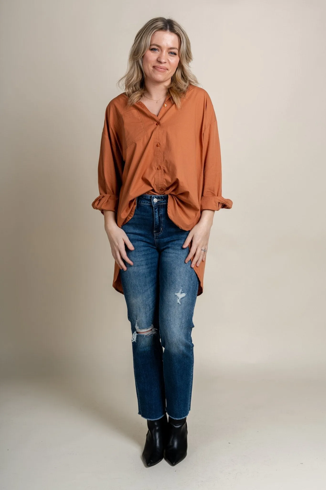Poplin oversized shirt brown