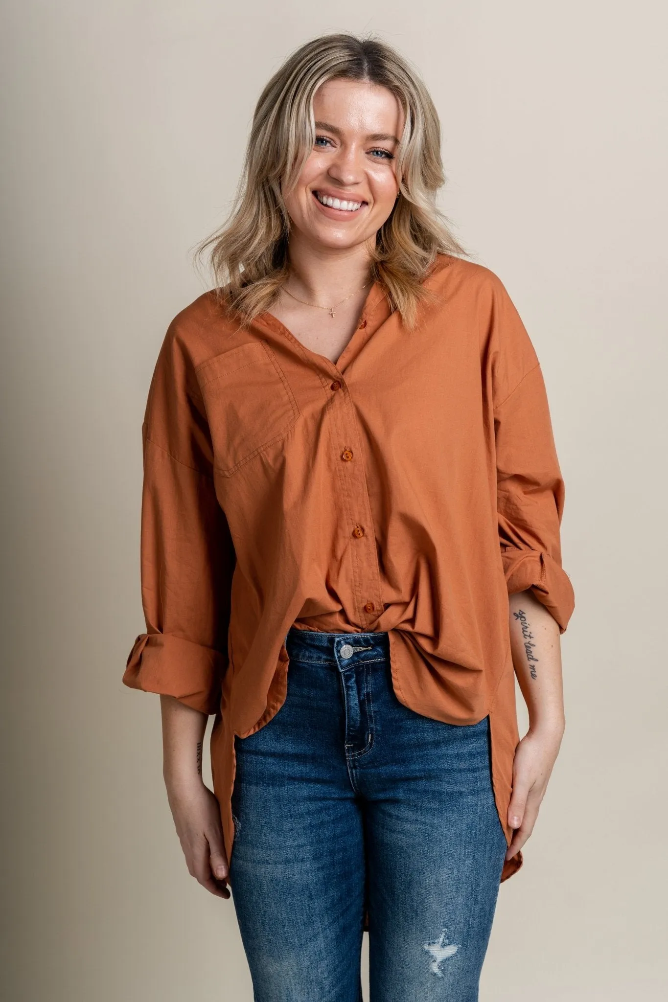 Poplin oversized shirt brown