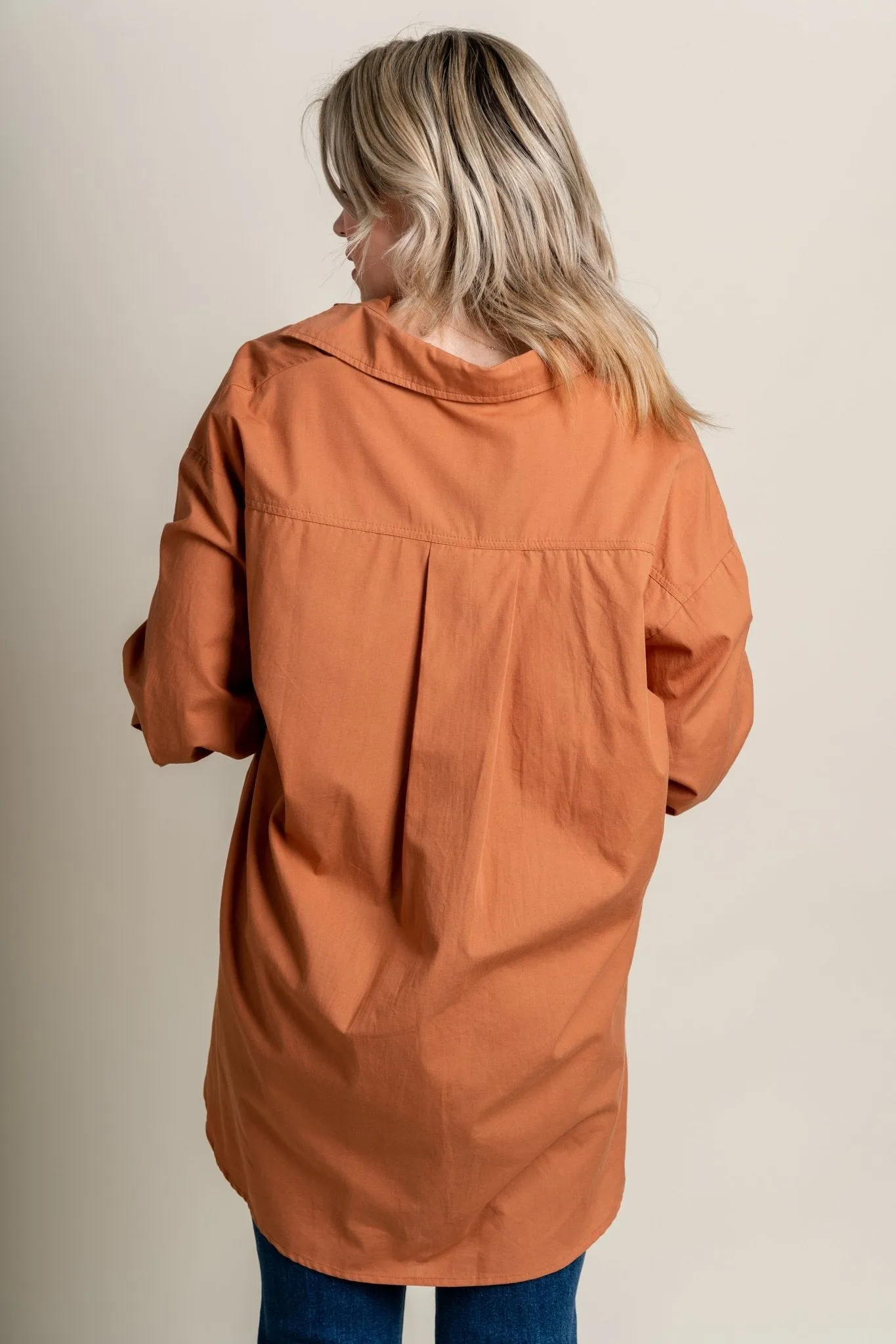 Poplin oversized shirt brown