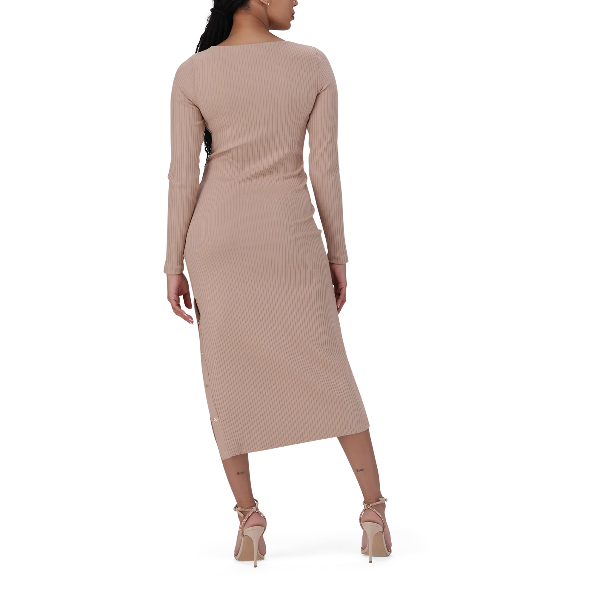 RINA WARM TAUPE TUNIC MIDI DRESS