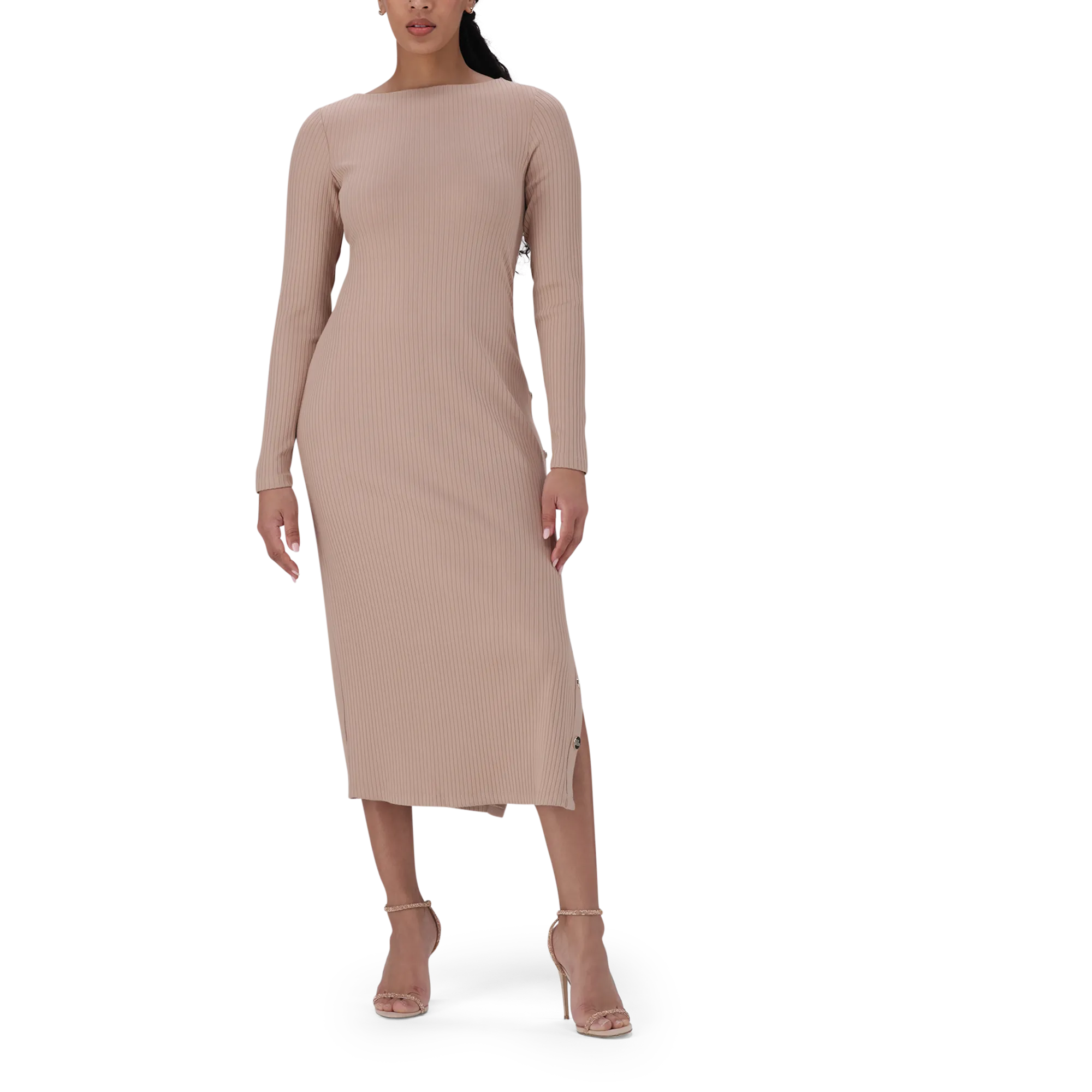 RINA WARM TAUPE TUNIC MIDI DRESS