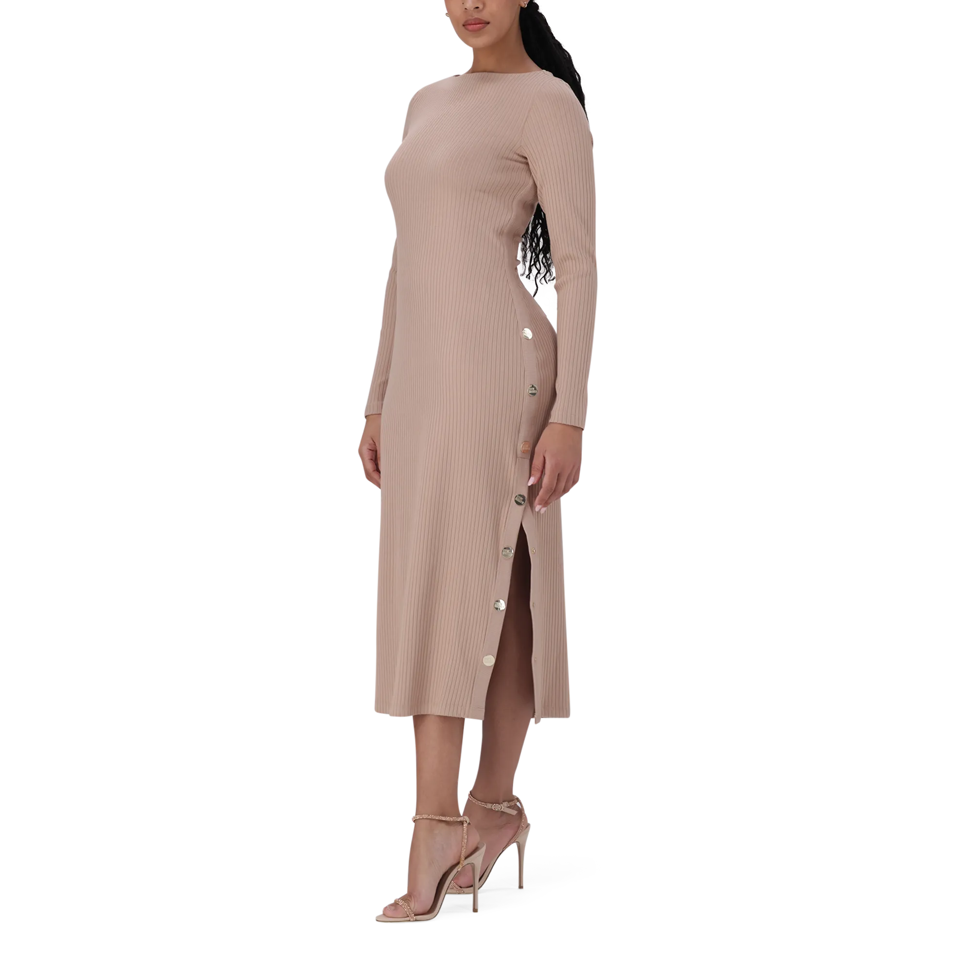RINA WARM TAUPE TUNIC MIDI DRESS