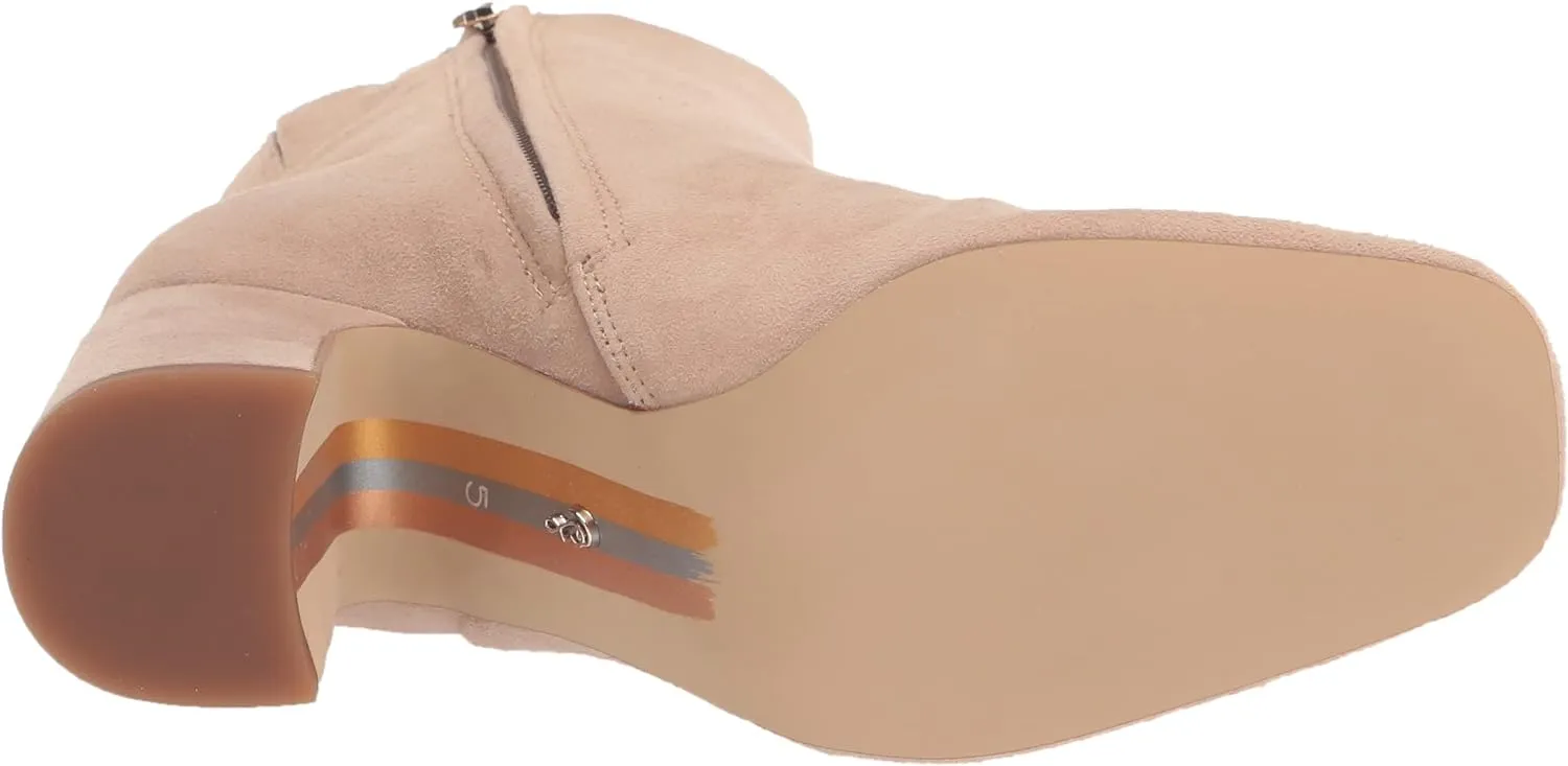 Sam Edelman Fawn Warm Oat Stacked Block Heeled Squared Toe Fashion Ankle Boots
