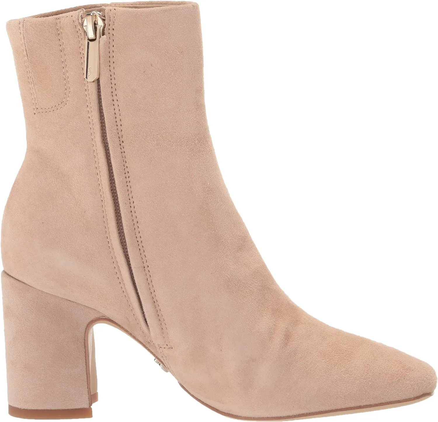 Sam Edelman Fawn Warm Oat Stacked Block Heeled Squared Toe Fashion Ankle Boots