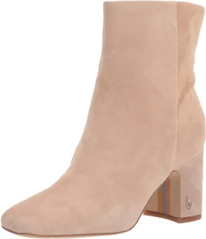 Sam Edelman Fawn Warm Oat Stacked Block Heeled Squared Toe Fashion Ankle Boots
