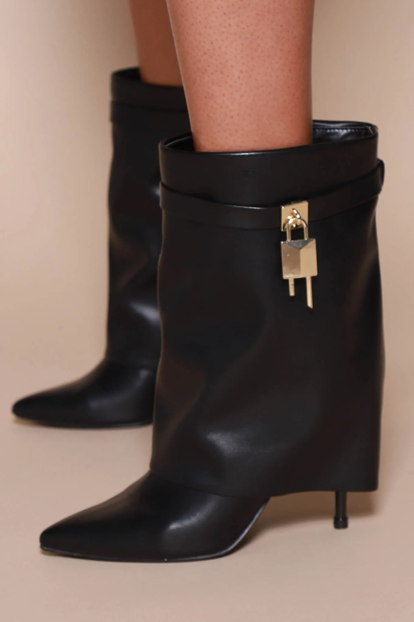 Say Yes Faux Leather High Heel Boot - Black