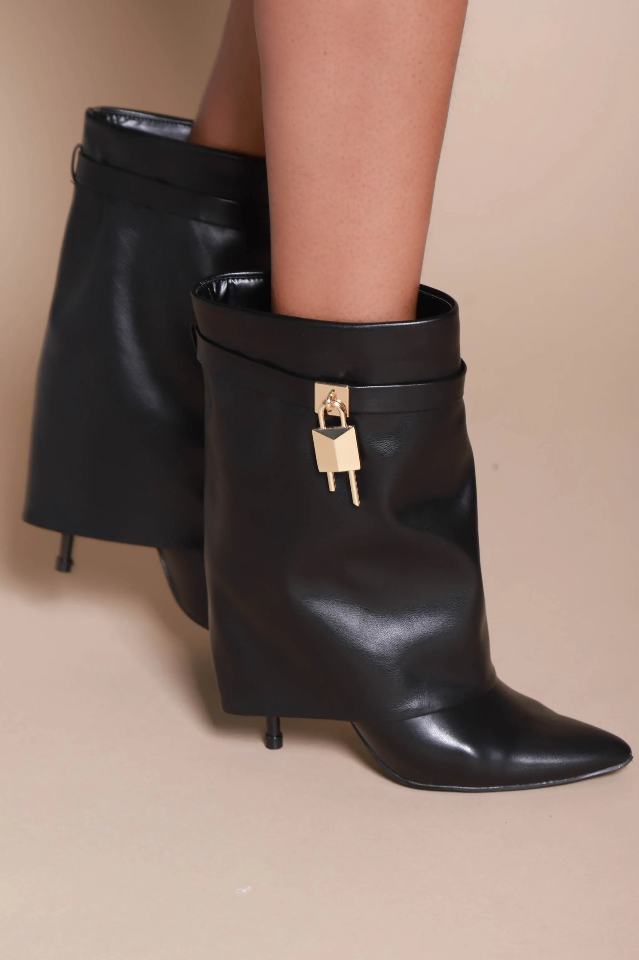 Say Yes Faux Leather High Heel Boot - Black