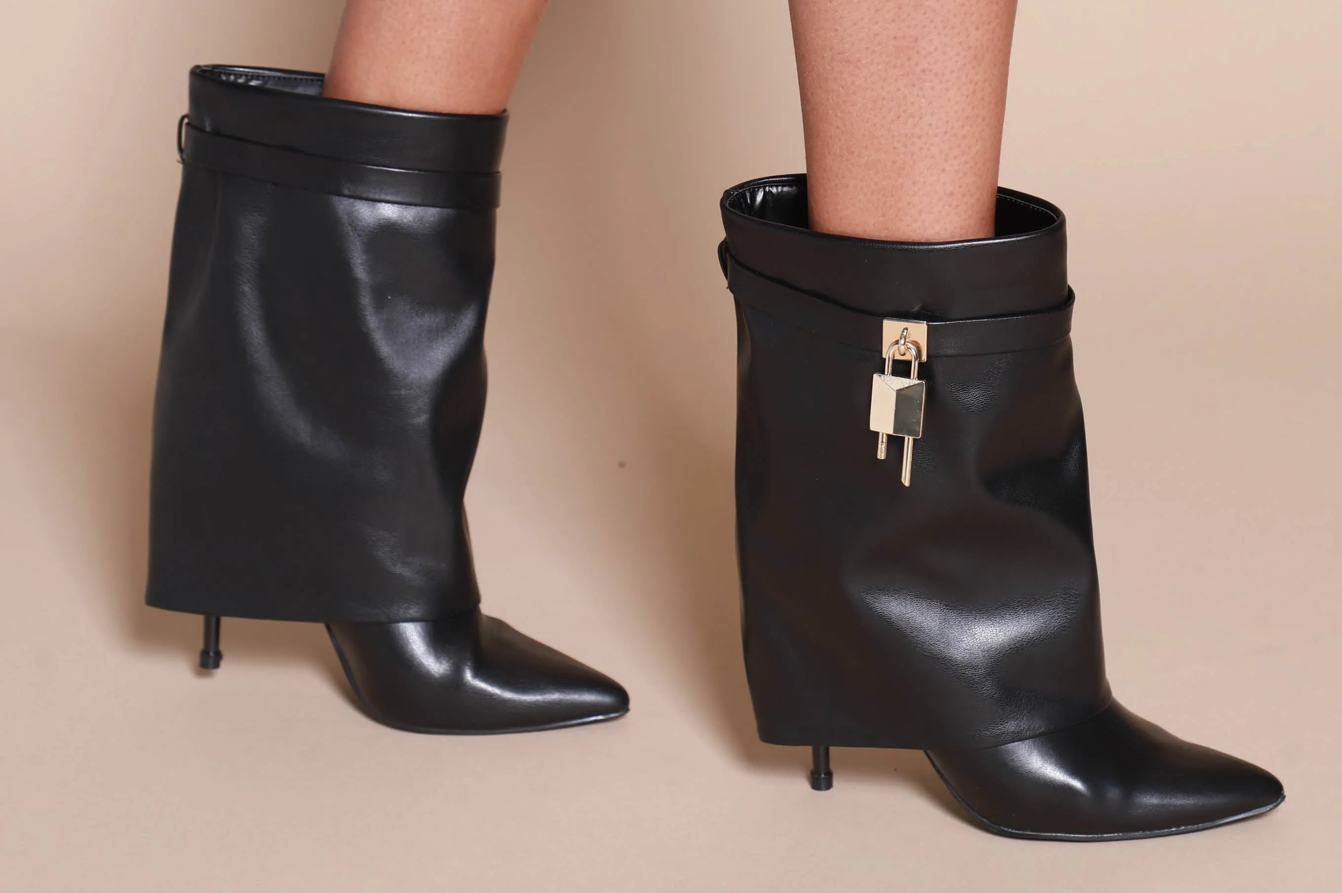 Say Yes Faux Leather High Heel Boot - Black