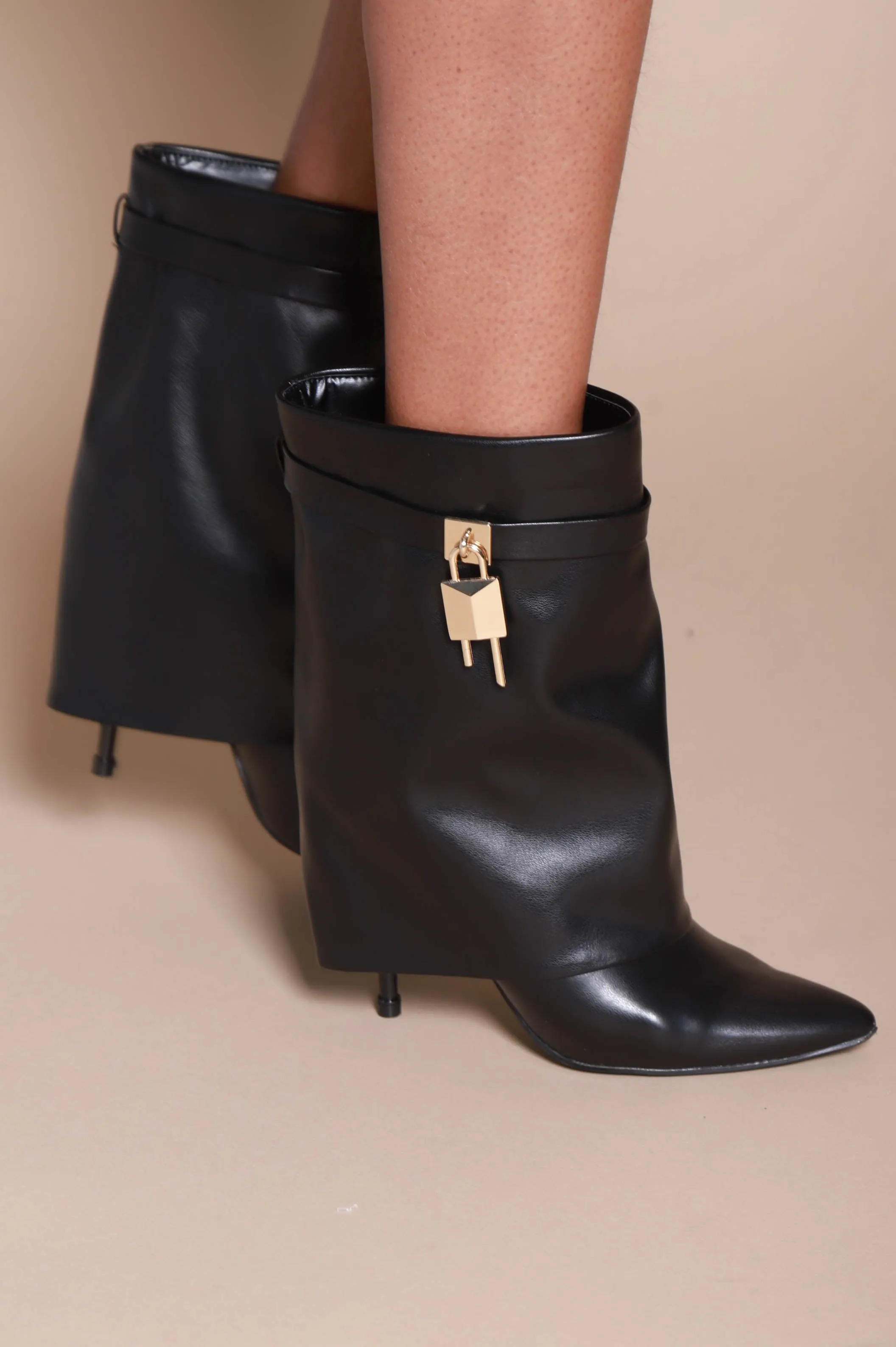 Say Yes Faux Leather High Heel Boot - Black