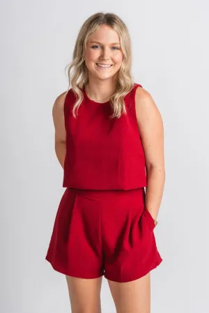 Sleeveless crepe crop top red wine