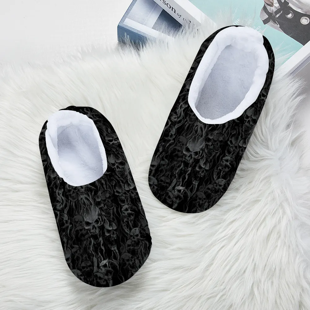 Smoke Skull Adults' Flannel Slippers Warm Winter Closed-back Indoor Shoes