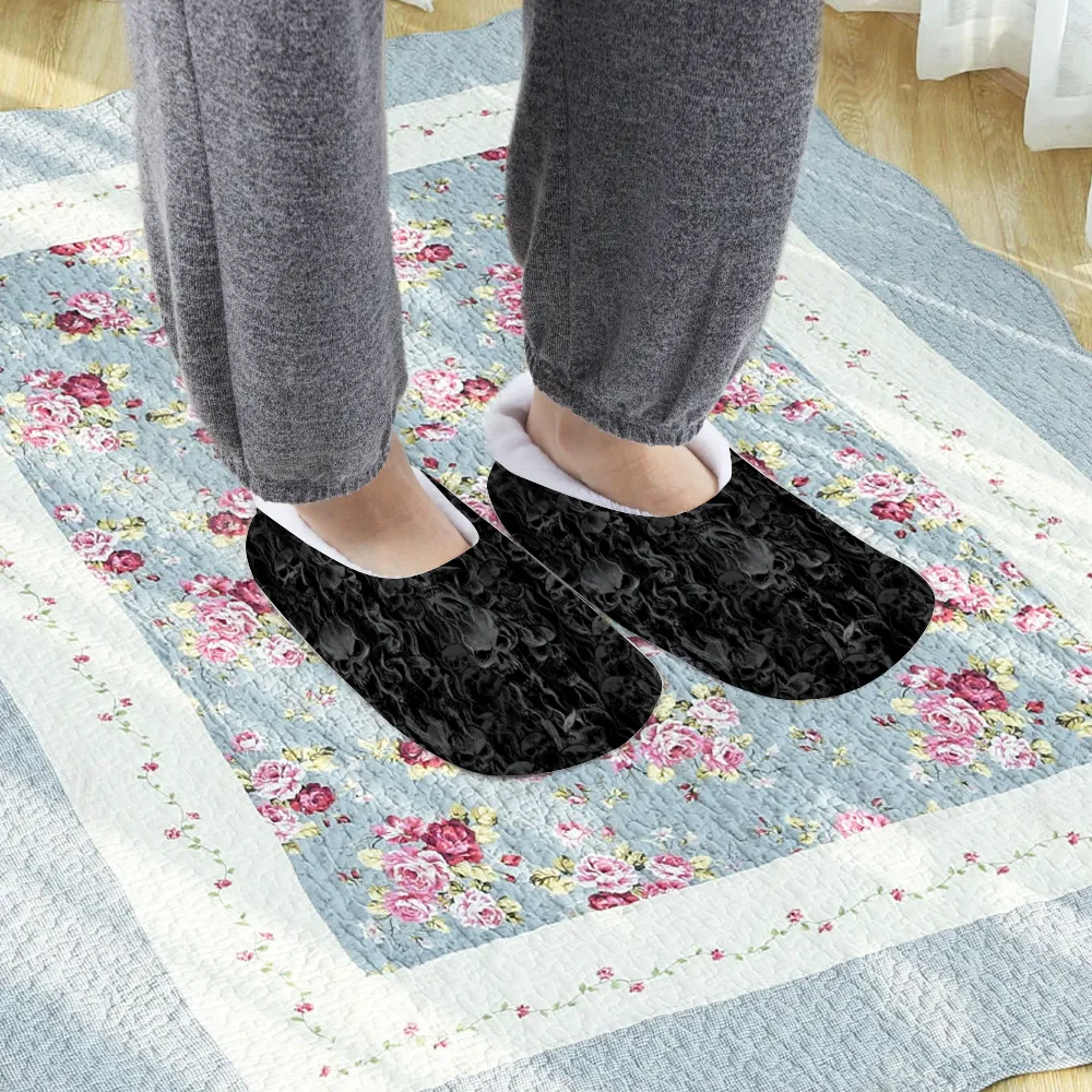 Smoke Skull Adults' Flannel Slippers Warm Winter Closed-back Indoor Shoes