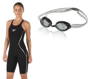 SPEEDO Fastskin LZR Racer X Open Back Kneeskin Vanquisher 2.0 Goggle Bundle(Random Color will be ship out)