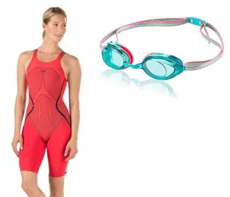 SPEEDO Fastskin LZR Racer X Open Back Kneeskin Vanquisher 2.0 Goggle Bundle(Random Color will be ship out)