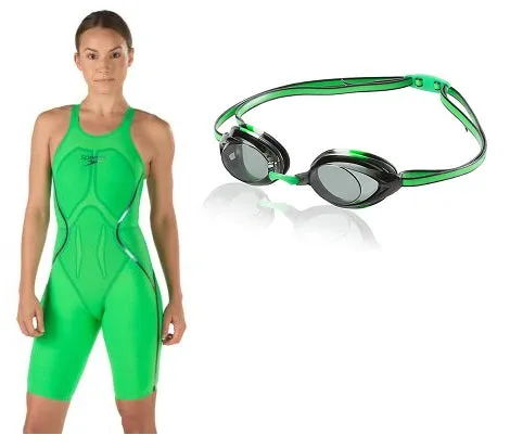 SPEEDO Fastskin LZR Racer X Open Back Kneeskin Vanquisher 2.0 Goggle Bundle(Random Color will be ship out)