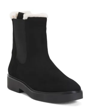 STUART WEITZMAN Made In Spain Suede Cozy Lined Chelsea Boots