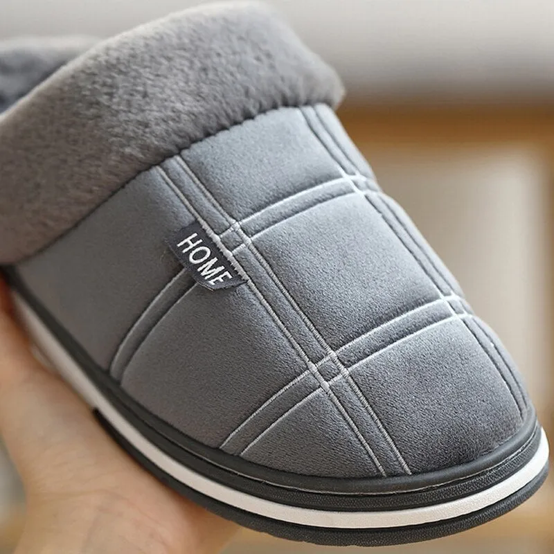 Suede Gingham Plush Slippers