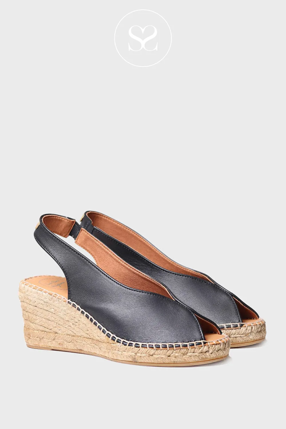 TONI PONS LAILA BLACK LEATHER PEEP TOE ESPADRILLE WEDGE SLINGBACK SANDAL