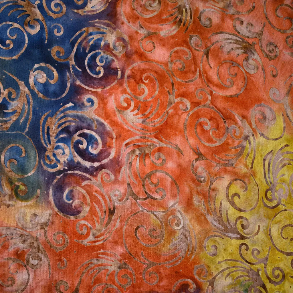 Winding Scrolls Exclusive Rayon Batik Rust/Multi