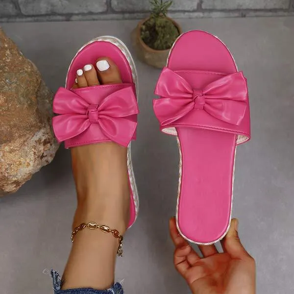 Women's Thick Sole Bowknot Jute Rope Slippers 28966511C